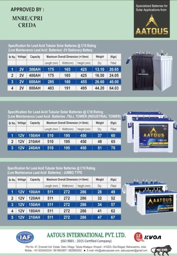 TUBULAR BATTERY, 120 Ah