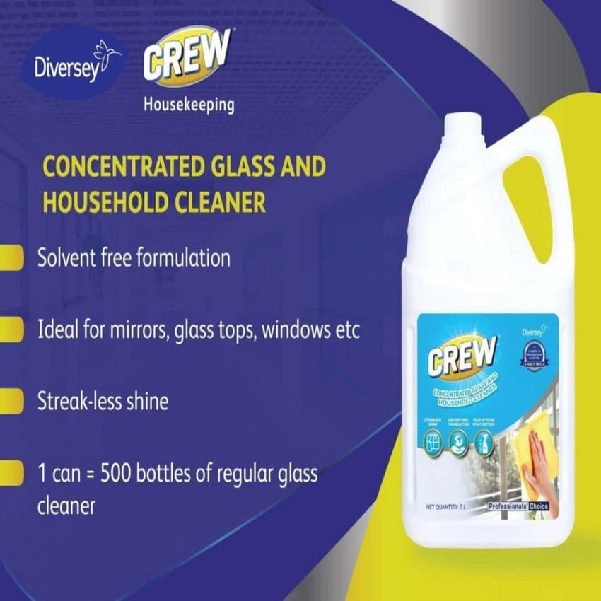 Plastic Taski & Diversey Crew Glass Cleaner R3 5 Ltr, Packaging Type: Bottle, 1