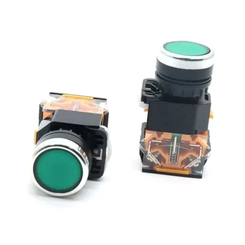 L&T LA38-11T Green Push Button Self-Locking Push Button Switch, 16 mm