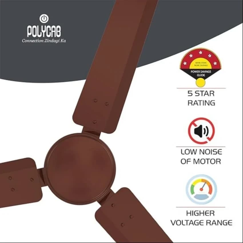 Polycab ZOOMER CEILING FAN (Brown, 1200-MM), 400 RPM, 3 Blades