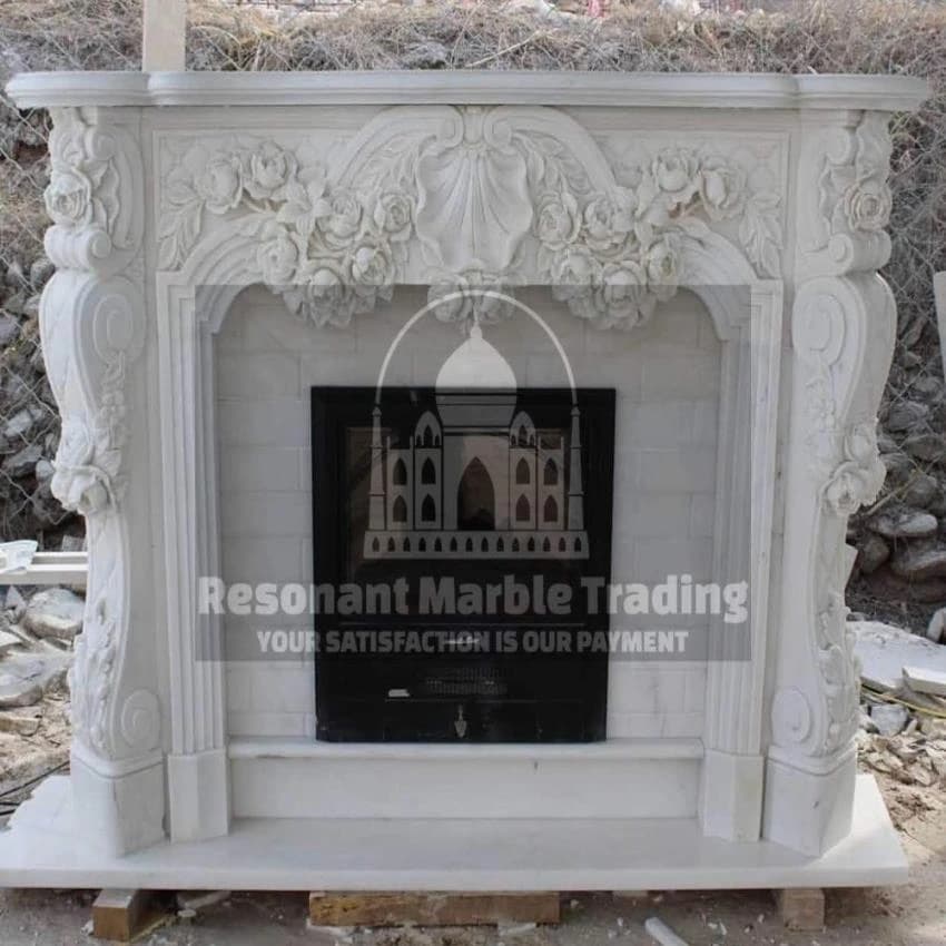 Antique Marble And Stone Fireplace