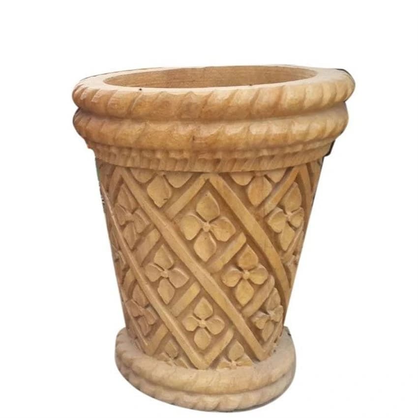 Brown Decoration Sandstone Flower Pot, Shape: Cylindrical, Size: 1.5 Feet