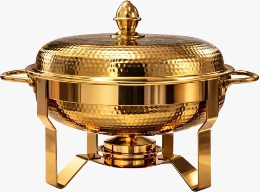 Chafing Dish Stainless Steel HAMMERED, Shape: Round, Capacity: 7 L