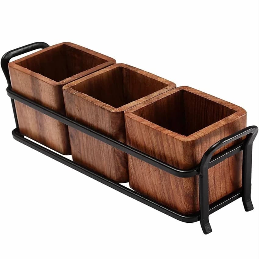 Wooden Cutlery Holder, Size: 15 x 12 x 10 cm