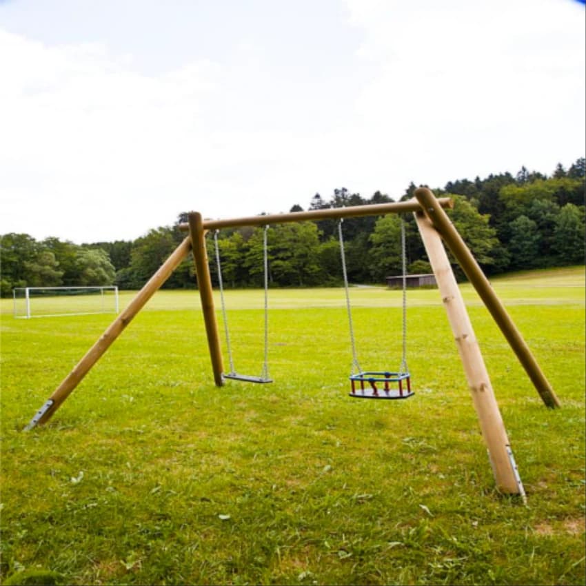 Silver Stainless Steel,Wood Double Seater Swing, For Garden