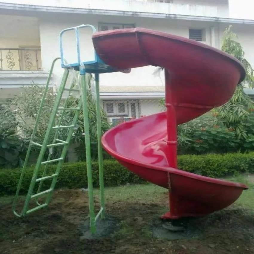 FRP Red Spiral Slide for Outdoor