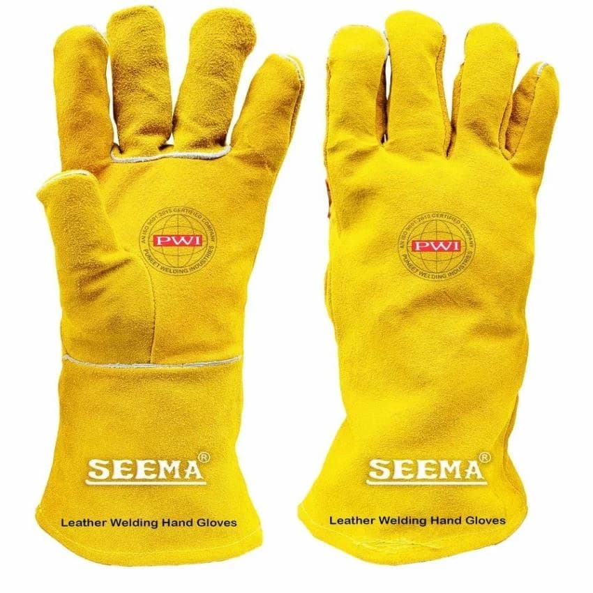 Male SEEMA Welding Leather Hand Gloves Yellow, 11-15 Inches, Finger Type: Full Fingered