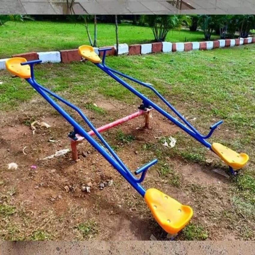 Iron 4 Seater Blue Yellow Outdoor Seesaw