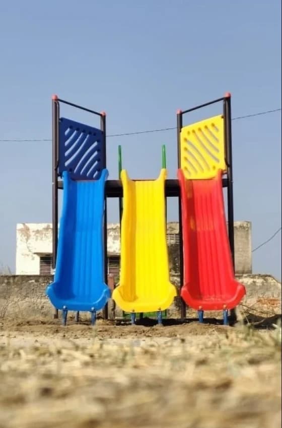 T-Shape Outdoor Slide Playground Swings, 3 Seater
