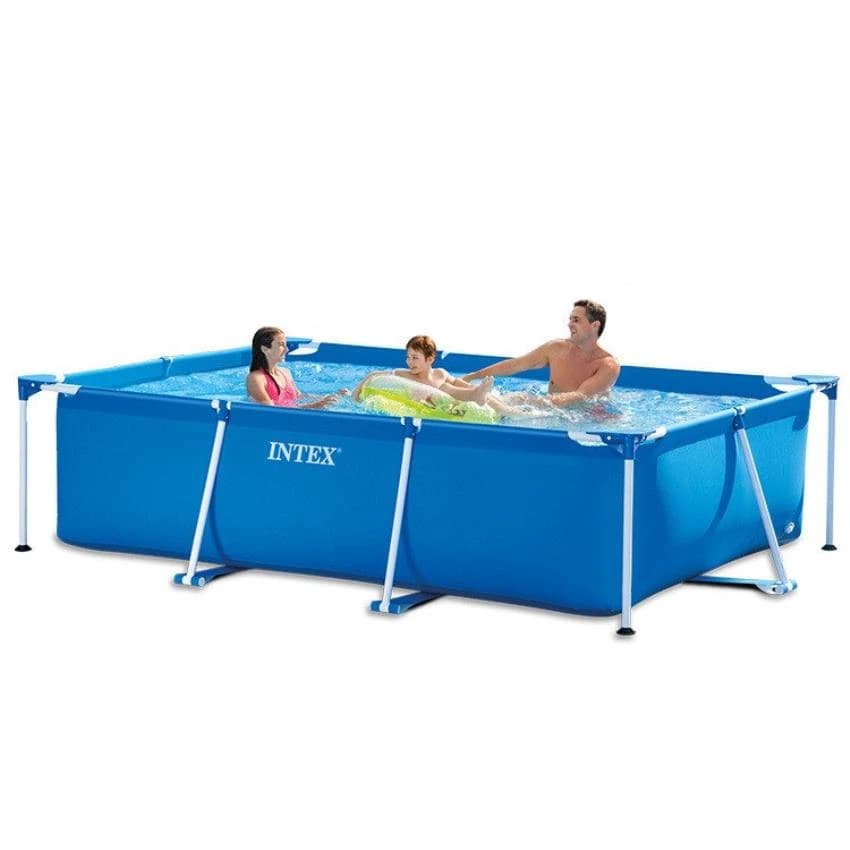 Blue PVC Intex 7.2 Fit Rectangular Metal Frame Pool, For family yard, Dimension: 220cmX150cmX60cm