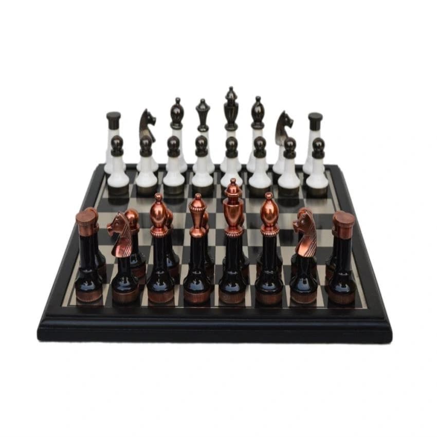 MKI Metal & Wood Enamel Chess Set