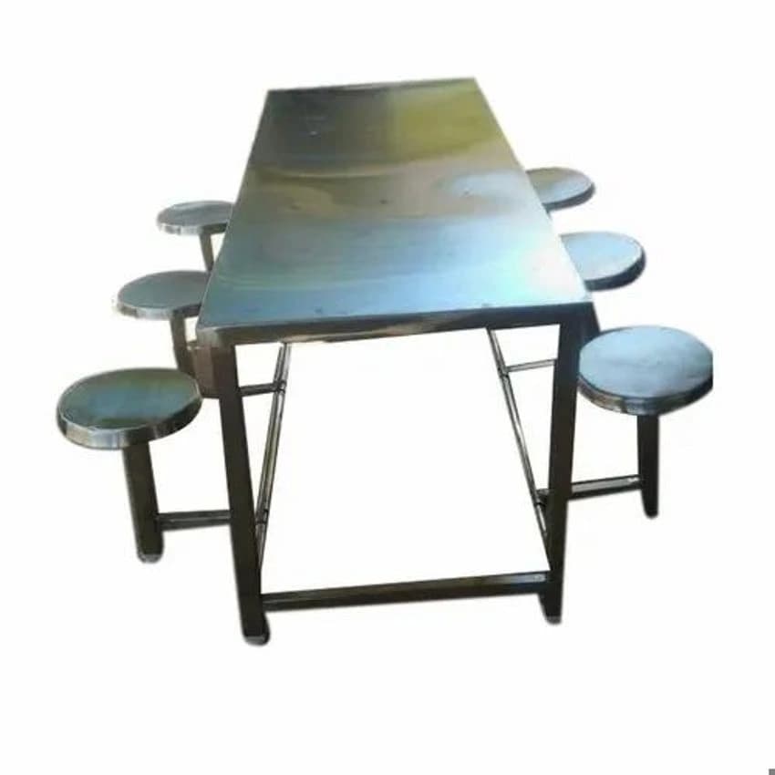 Silver Stainless Steel Dining Table Set, 6 Seater