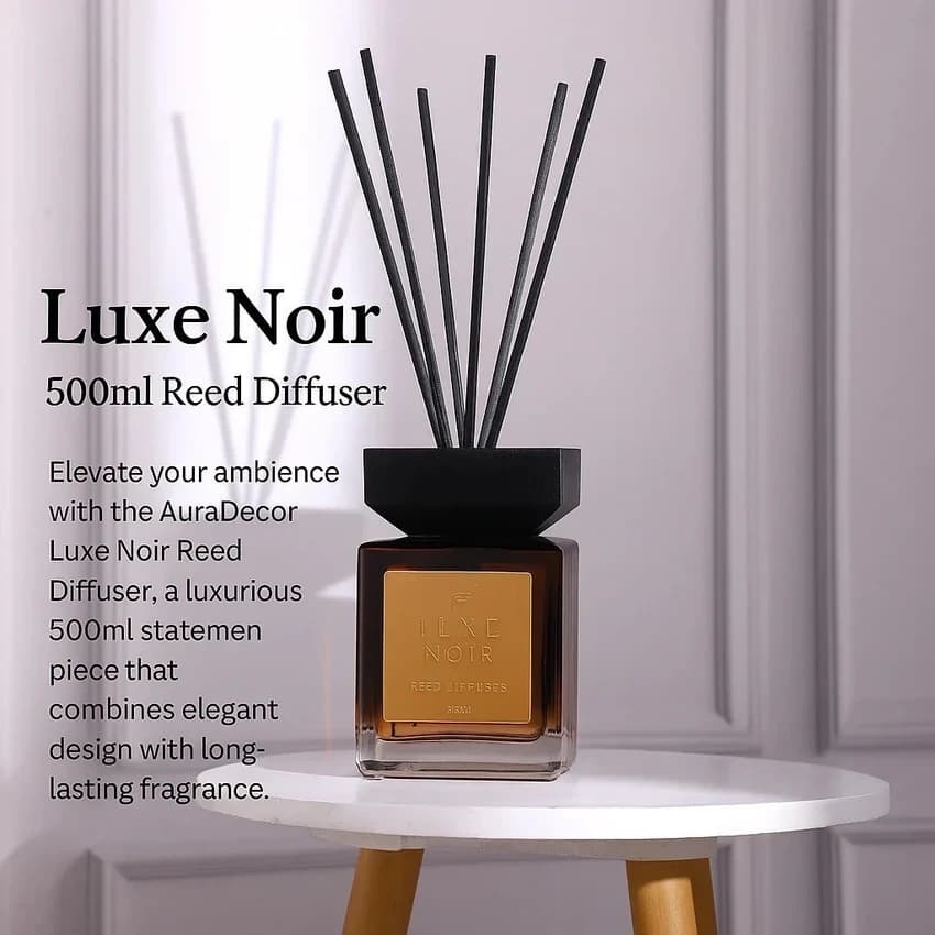 AuraDecor Luxe Noir 500ml Reed Diffuser, Oud