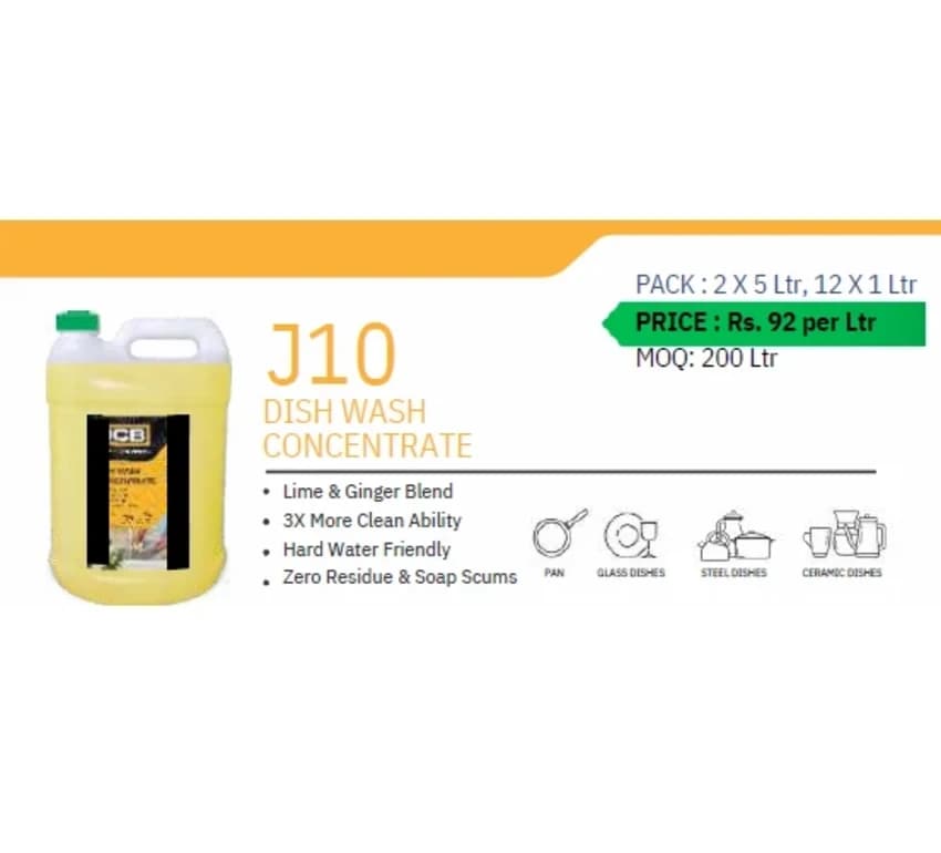 J10 Dish Wash Concentrate, Packaging Size: 5 Kg