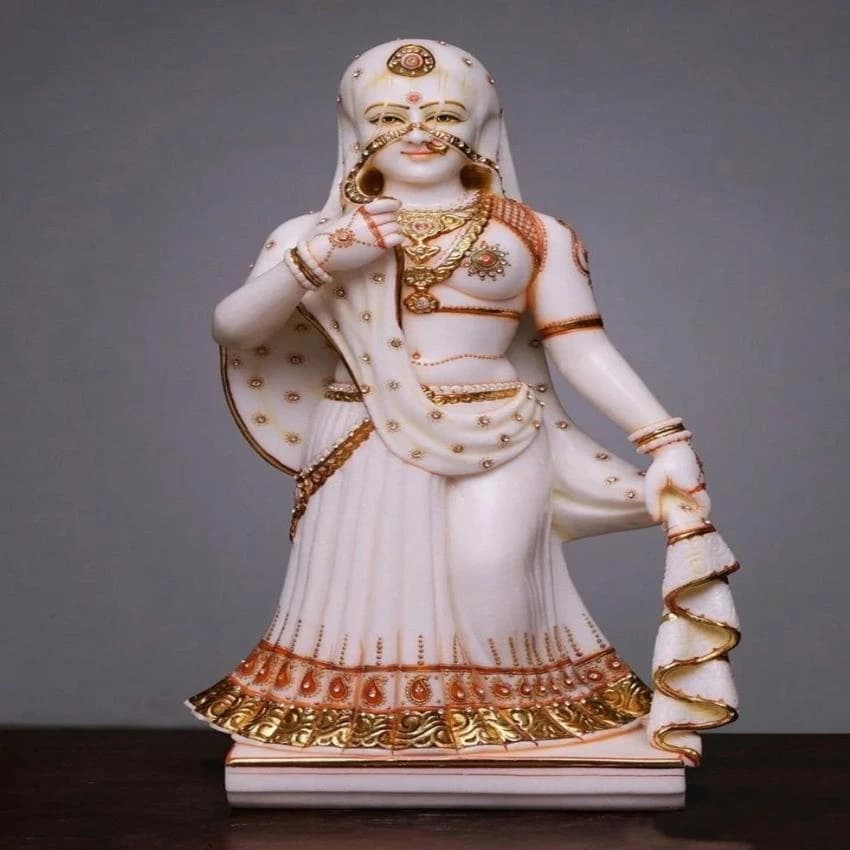 Malticolor White Marble Bani Thani Statue, Size: 21 Inch