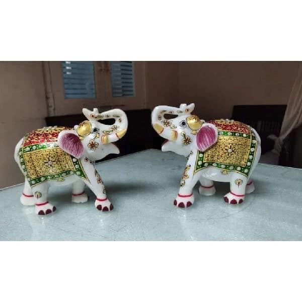 2 Feet Marble Pair Of Elephant Statue