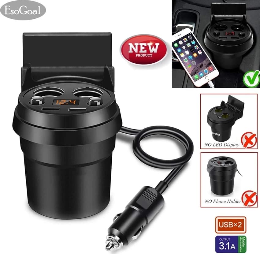 3 in 1 Car Chargers 2 USB Ports Cigarette Lighter Power Socket Charger Adapter