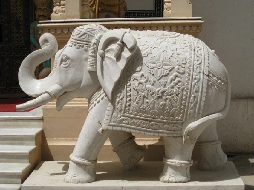White Marble Elephant Statue, 8 Feet, For Exterior Decor
