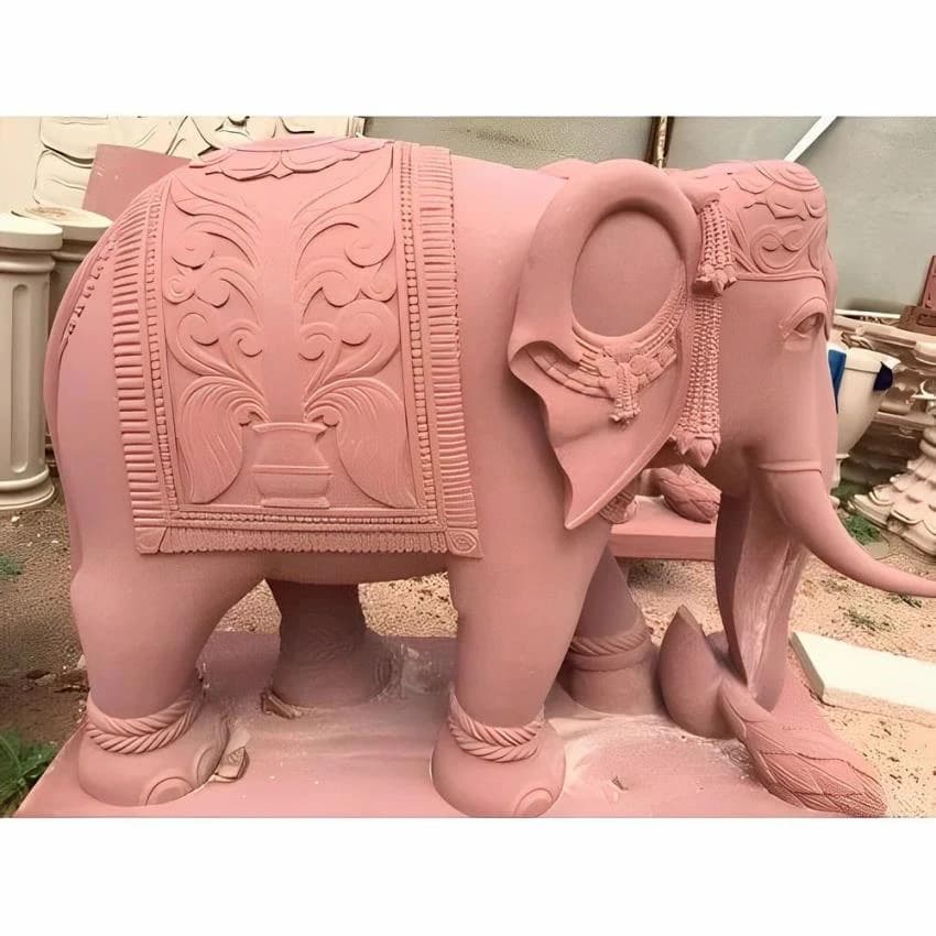 Matte Red Sandstone Elephant Statue, For Exterior Decor