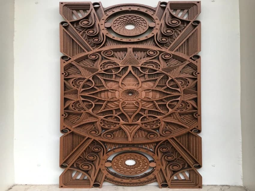 3D Wall Mural - Rectangle - Hypnotic Shapes (Wood Wall Hang Decor, Layered Mandala)