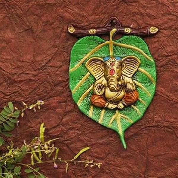 Metal Wall Decor Leaf Ganesha