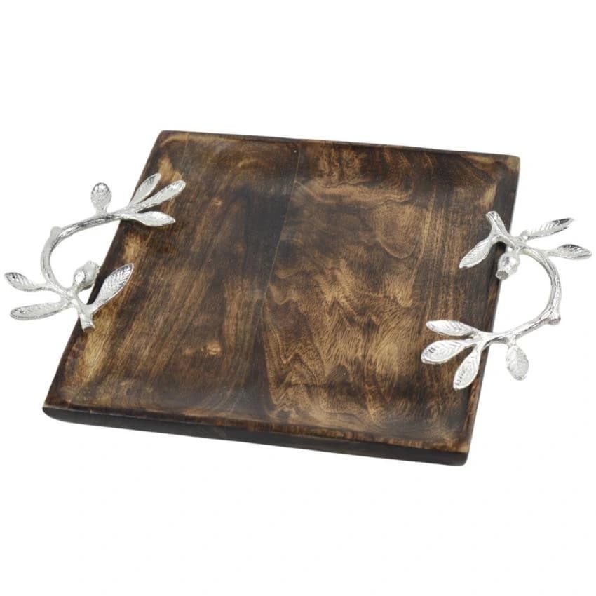 Wooden Tray with Brass Handles, For Multi Purpose, Size: 10"" X 10""