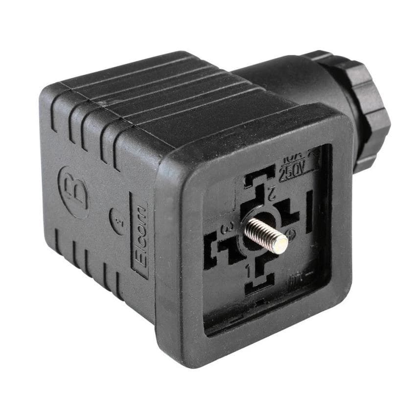 El Com Solenoid DIN Connector, Male, Brass