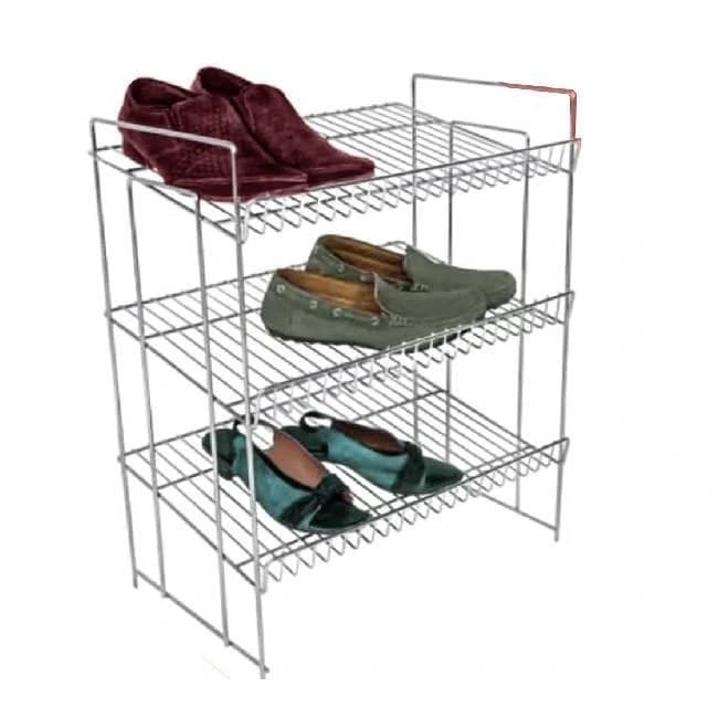 Stainless Steel Polished SS SHOE RACK, 3 Shelves, Free Standing