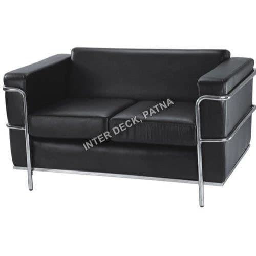 Black 400 Mm Two Seater Leather Office Sofa
