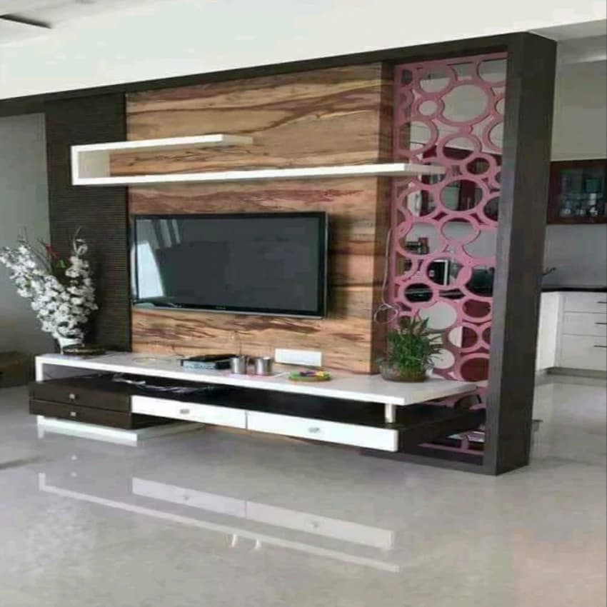 Wooden Tv Wall Unit, For Home