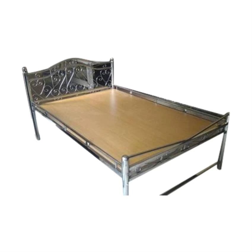 SS,Wood Brown,Silver Stainless Steel Bed, Without Storage