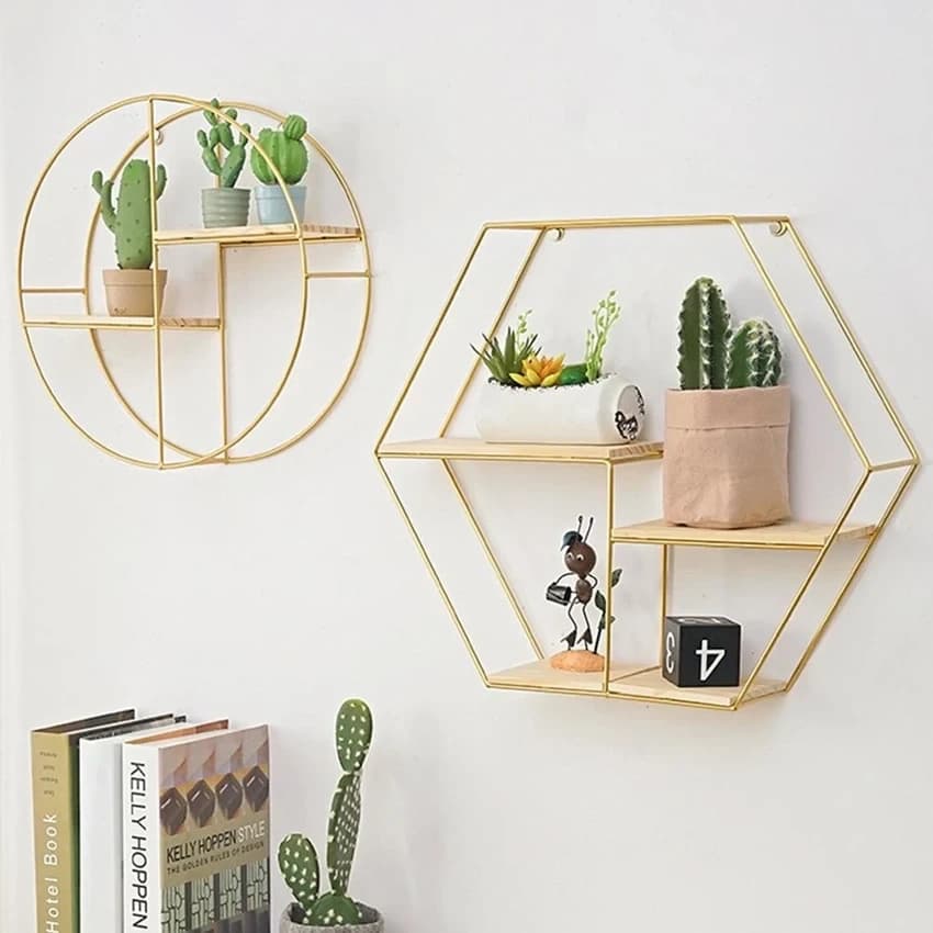 Wrought Iron Wooden Wall-Mounted Storage Shelf