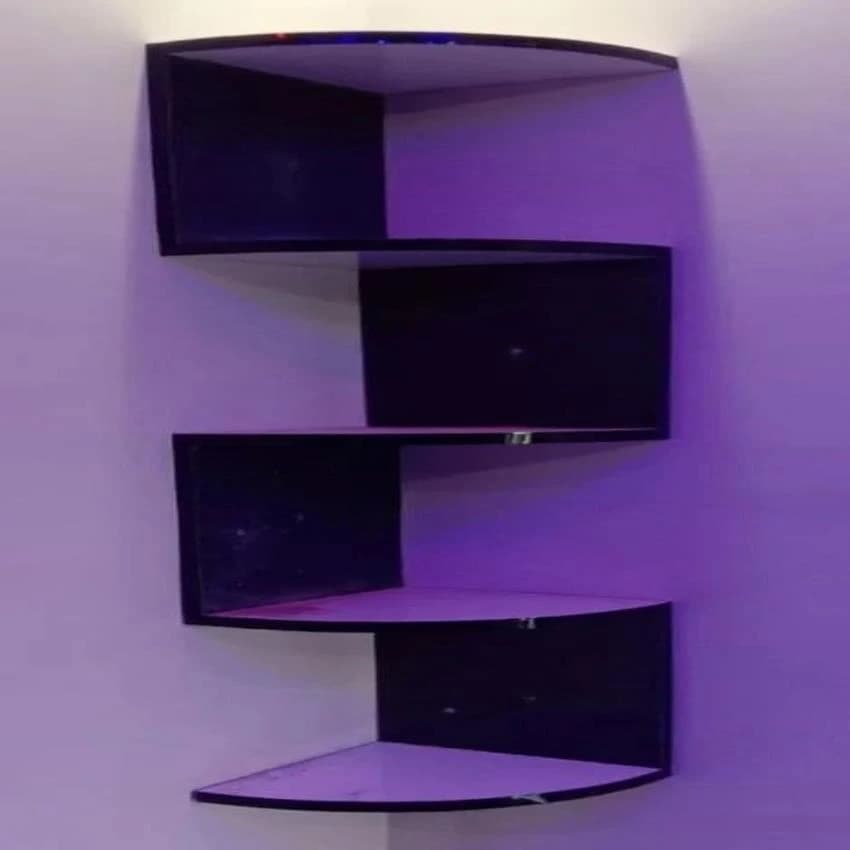 Polished Wooden Corner Shelf Stand, 4 Shelves