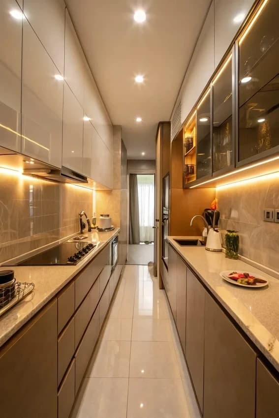Parallel Kitchen Manufacturer Gurgaon Galley Layout BWP Plywood Carcass