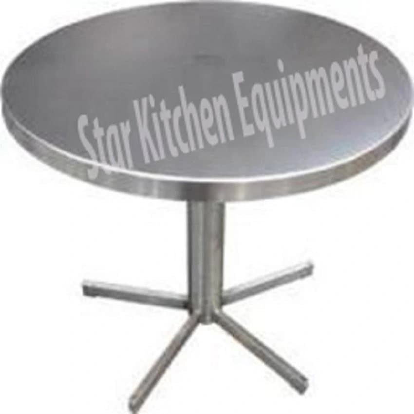 Polished Round Stainless Steel Table, For Restaurants