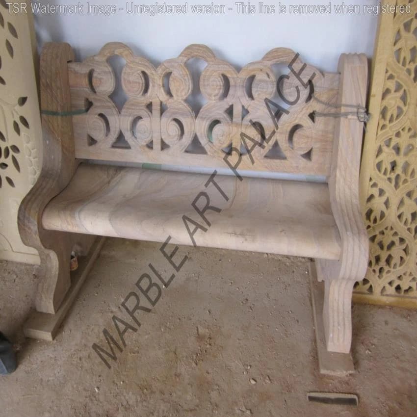 Stone Bench, With Backrest, 3 Seater