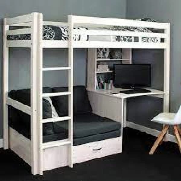 Wooden bunk bed with study table