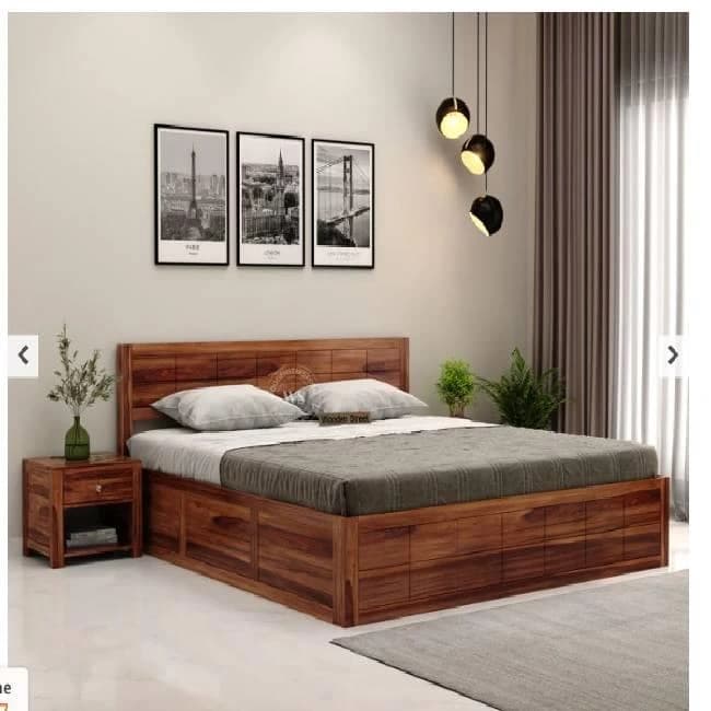 Brixton Sheesham Wood Bed With Box Storage (King Size, Honey Finish)
