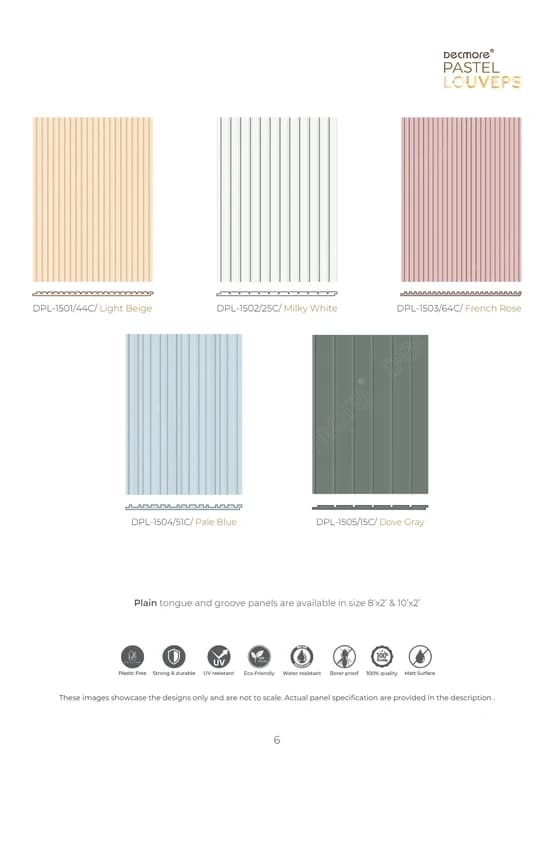 Wood DECOMORE PASTEL LOUVERS, Thickness: 06MM