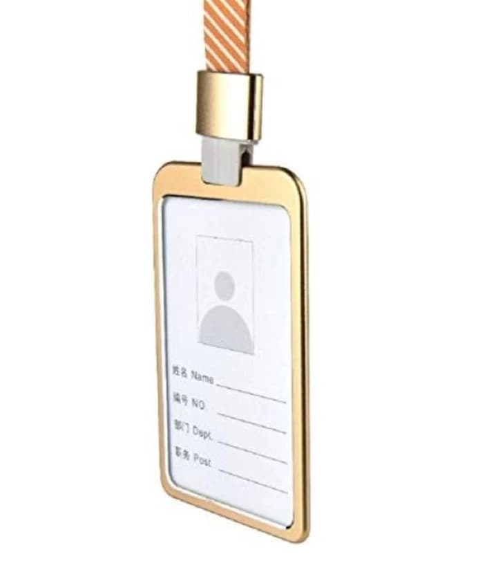 Golden ID Card Holder for Office, Women, Men, School Students - Stylish Steel Cover
