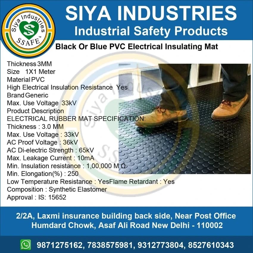 Black Or Blue PVC Electrical Insulating Mat, Thickness: 3MM, Size: 1x1 Meter