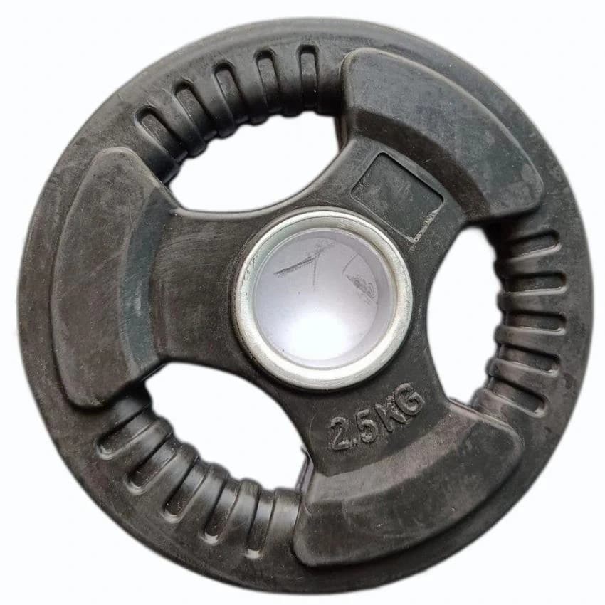 Black Rubber Encased Iron 3 Cut Finger Grip Olympic Weight Plate