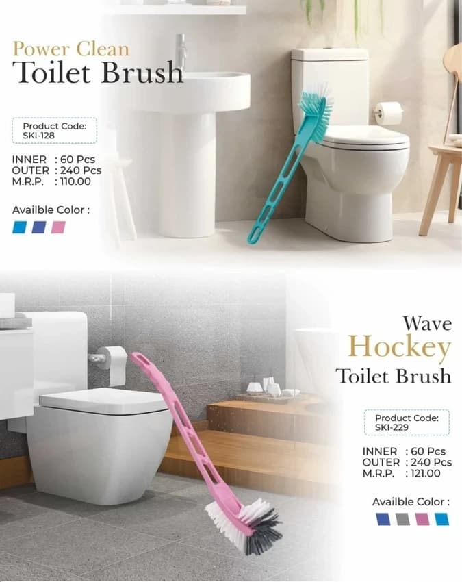 Double Hockey & Single Hockey Toilet Brush, Bristle Material: Plastic