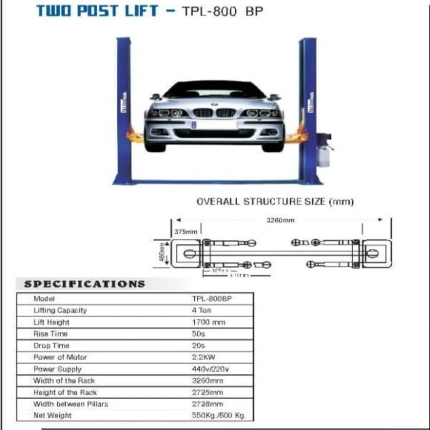 Hydraulic Two Post Car Lift, 2-4 tons