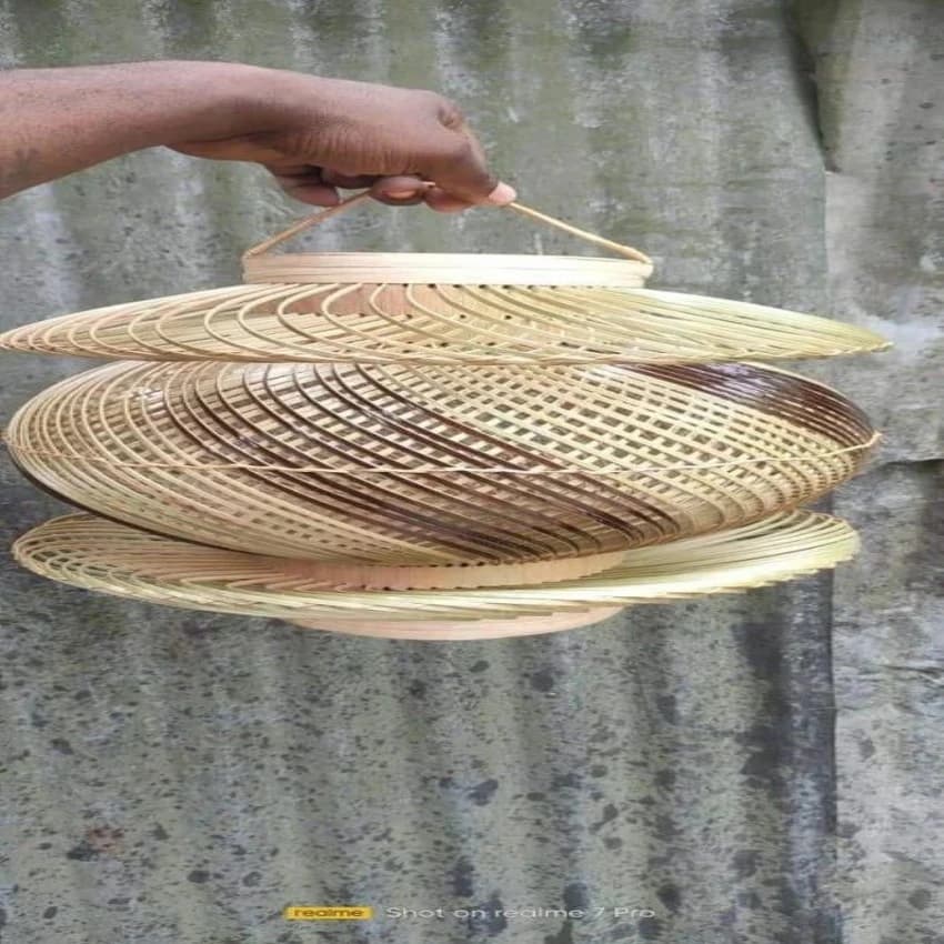 Wood Cane Hanging Lamp, Polished