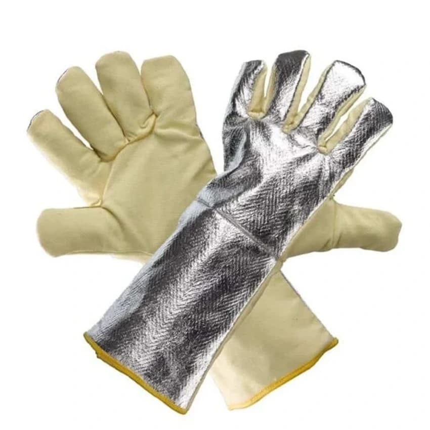 Silicone Yellow and Natural Udyogi Heat Resistant Gloves Aluminised Aramid