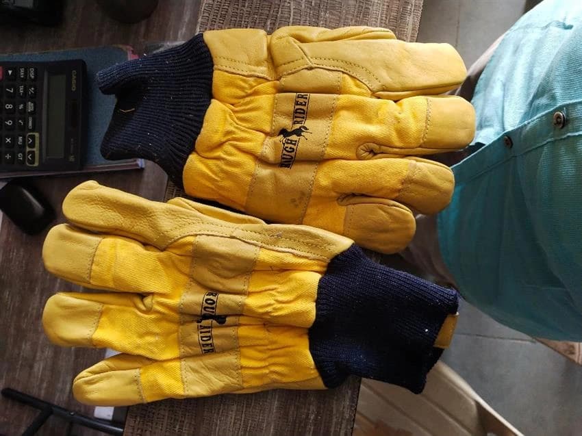 Blue and Yellow Leather Hand Gloves