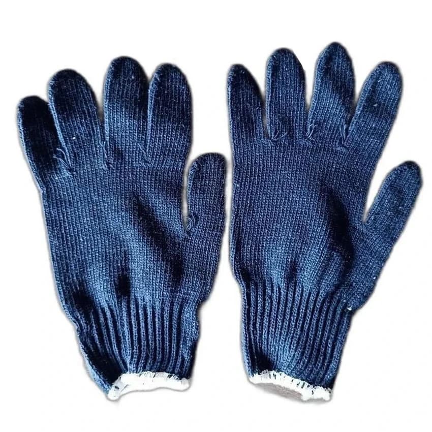 Knitted Blue Cotton Safety Gloves, Size: Free