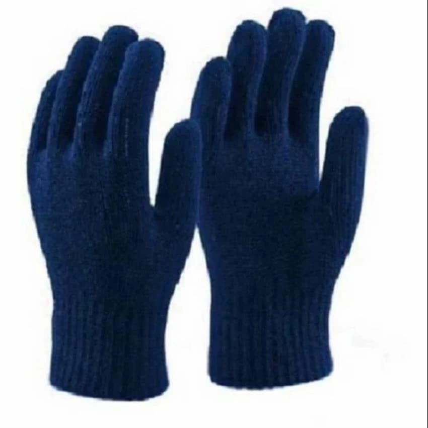 Hand Blue Cotton Knitted Glove, 7 Gz, Size: Free