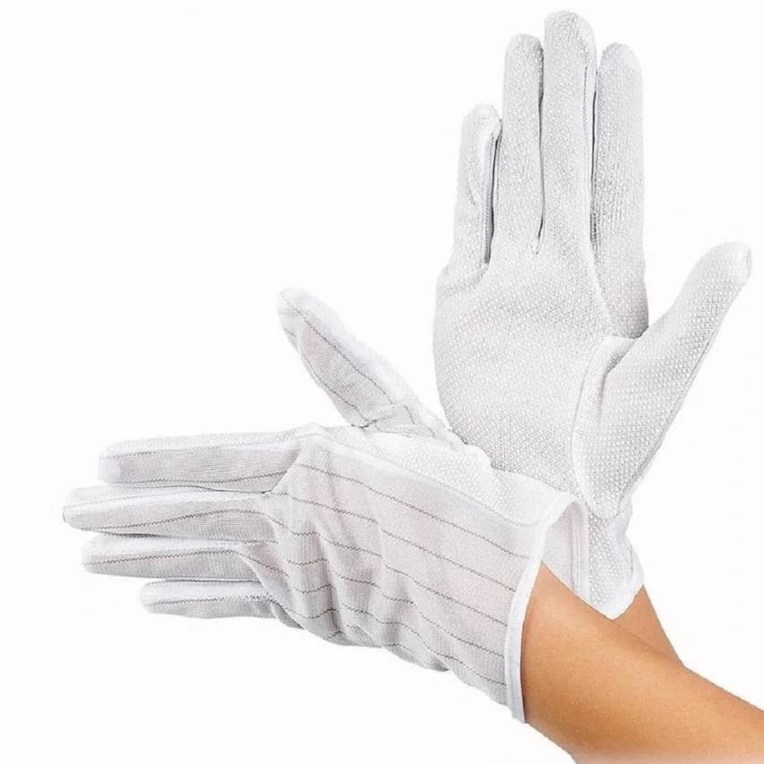 White 100% Polyester ESD Dotted Gloves, Size: Free Size